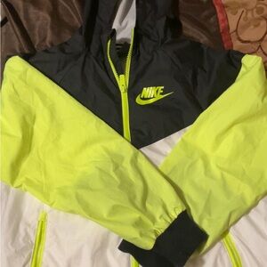 Nike White and Neon Yellow Athletic Jacket
